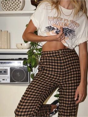 12th Tribe Bishop Tan Checkered Cropped Trousers NWT / XS